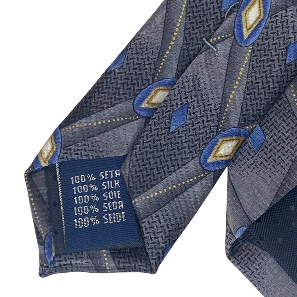 MEETING‎ STREET Necktie Mens Gray Blue Silk Geometric Wide Classic Dress 58x4 - Picture 4 of 5